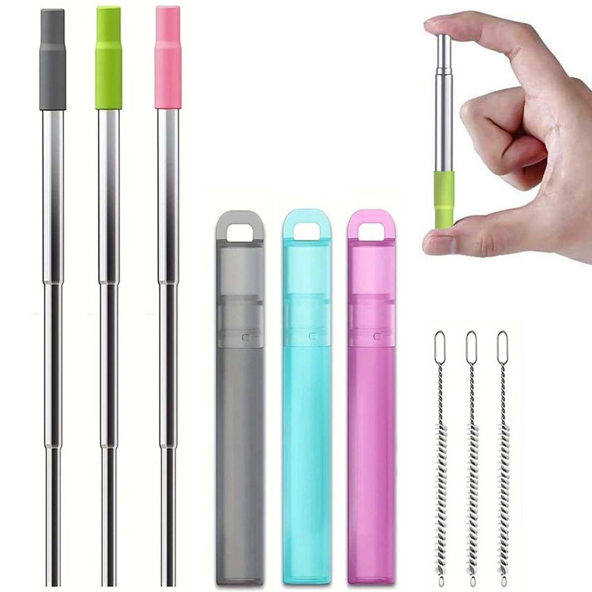 Reusable Straw - Stainless Steel Reusable Collapsible Straws, with