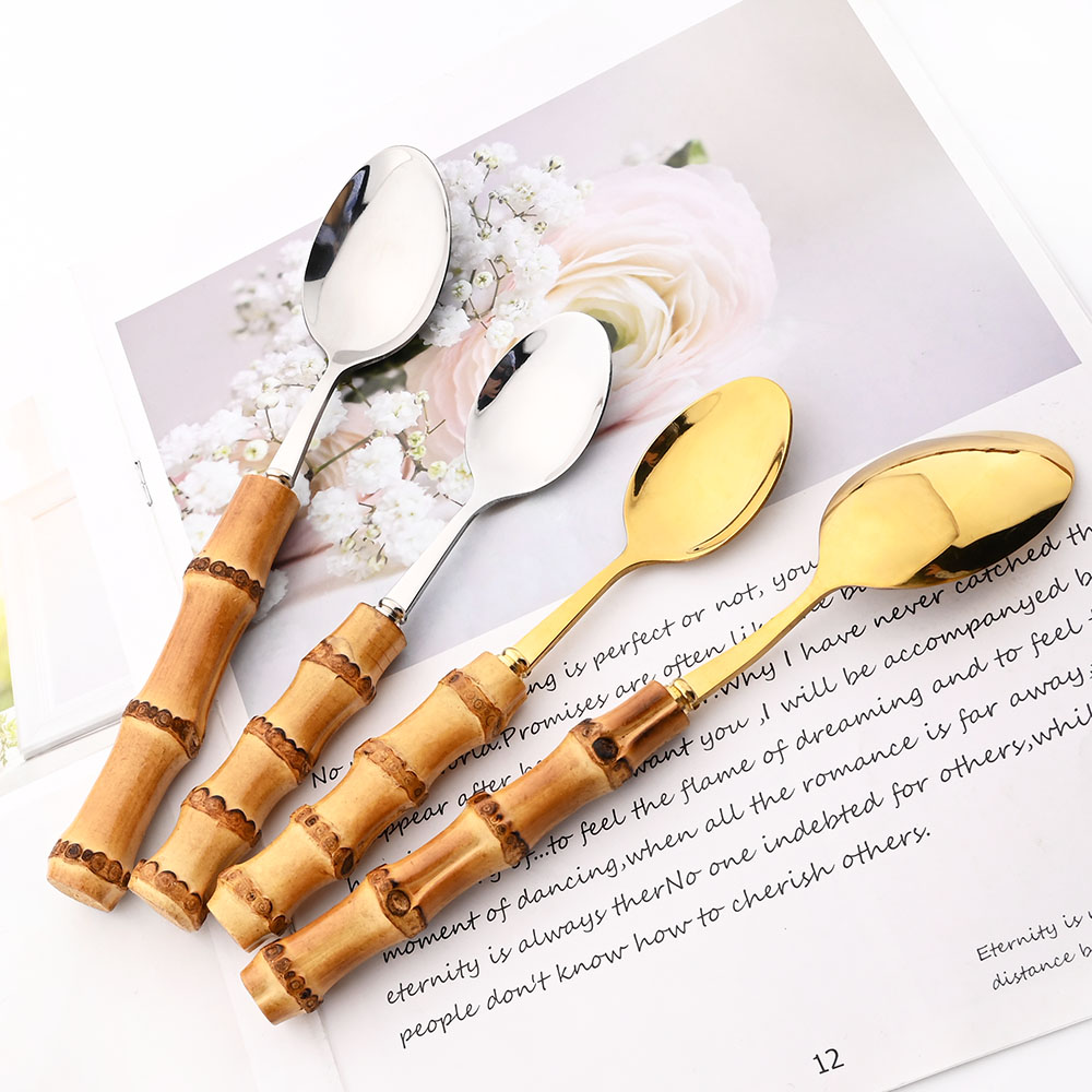 6Pcs Gold Natural Bamboo Handl - đánh giá và giá Bamboo Cutlery