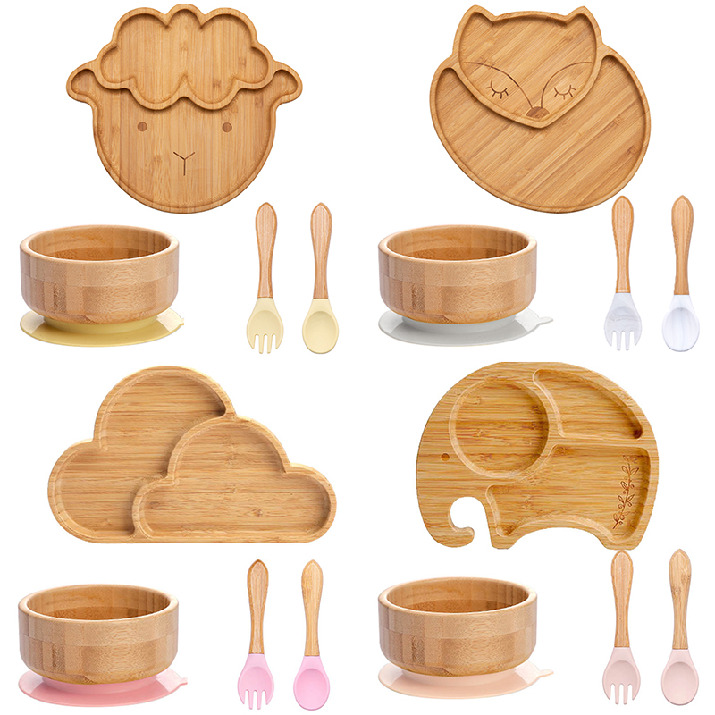 4 Bộ Đồ Ăn Trẻ Em Tấm Hút Bát  - đánh giá và giá Bamboo Cutlery